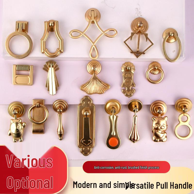 Gold Chinese Style Hidden Ring Handle - Brushed Copper Wardrobe Zinc Alloy