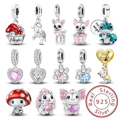 Charms de Gato Hongo Búho Cachorro de Plata 925 Cuentas Para Hacer Pulseras Brazaletes DIY Joyería de Alta Calidad Regalo