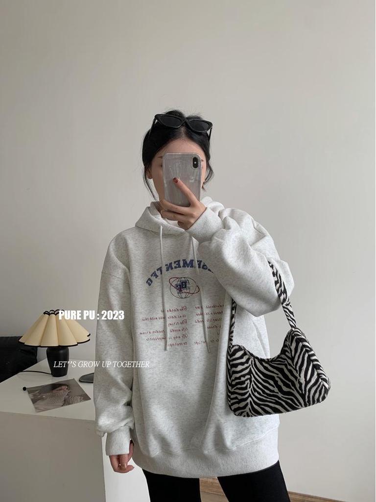 Women's Oversized Pink Letter Print Heavyweight Hoodie - Spring Loose Fit Long Sleeve Sweatshirt.