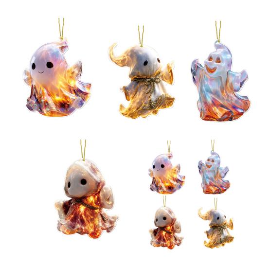 Funny Ghost Pendant 2D Acrylic Car Hanging Decor Ghost Design Backpack Charm Halloween Festive Party Decoration