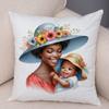 Africa Mom And Baby Pillow Case Decor Cartoon Beautiful Black Women Cushion Cover For Sofa Home Short Plush Pillowcase 45X45Cm