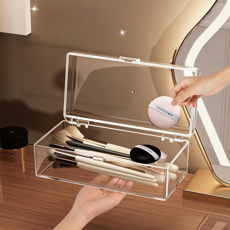 Belüfteter Acryl-Make-up-Organizer mit Trennwänden, Schimmelresistente Aufbewahrungsbox für Puffs, Pinsel, Lippenstifte, Schminkregal für Schlafzimmer