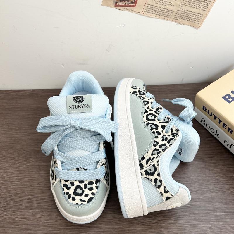2 new original ice blue leopard print platform bread shoes versatile retro student casual board shoes women