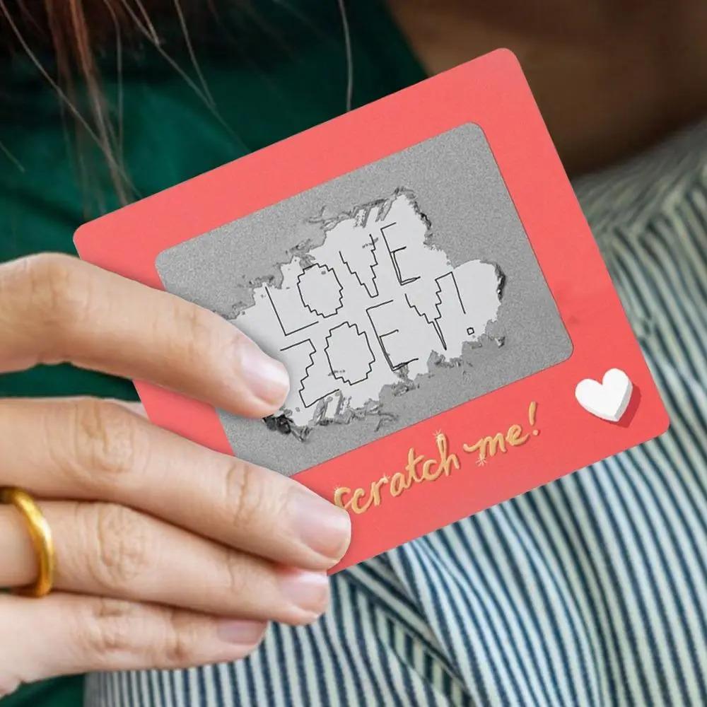 10pcs Romantic DIY Valentine's Day Scratch-off Card Heart Pattern Red Love Coupon Paper Rectangular Love Note Wedding