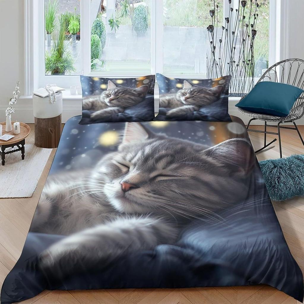 Cat Series Cute Animal 3D Digital Printing Quilt Cover Three-Piece Bedding
