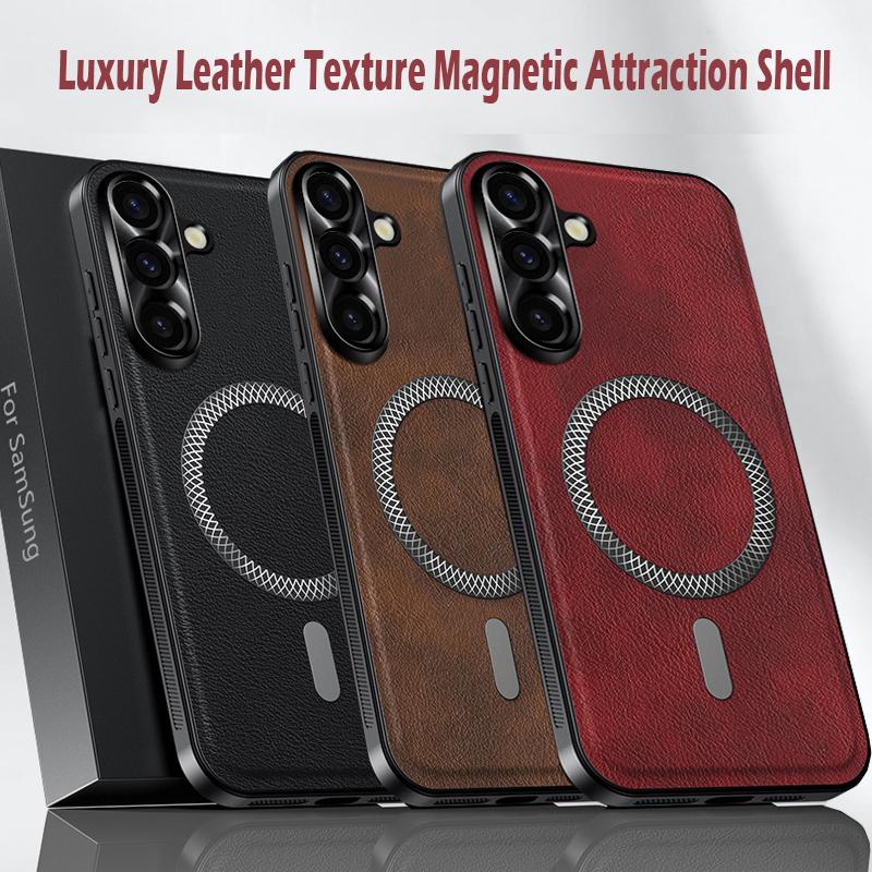 Luxus PU Lederhülle Für Samsung Galaxy A56 A55 A54 A53 A52 M34 Magsafe Magnetischer Metallring Linsenschutz Stoßfeste Hülle