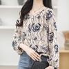 Temperament Round Neck Elegant Casual Shirts Women Tops Spring Long Sleeve Print Floral Loose Blouse Women Vintage Button Up Office Ladies Shirt 26328