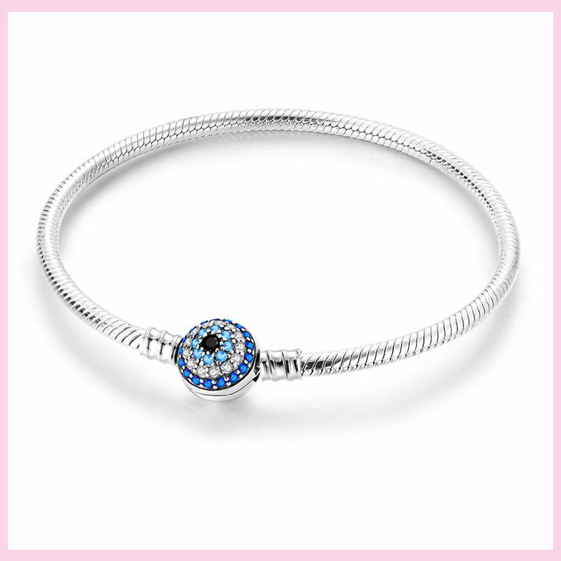 925 Sterling Silver Bracelet Star Moon Blue Eyes Zircon Heart Safety Chain Bracelets Snake Bone Chain Fit DIY Charms Jewelry