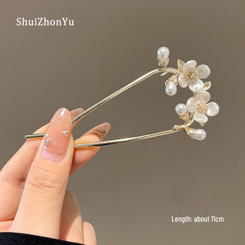 Spring 2025 High-End Pearl U-Shaped Hairpin – Ancient Style Chinese Hair Styling Accessory for Women