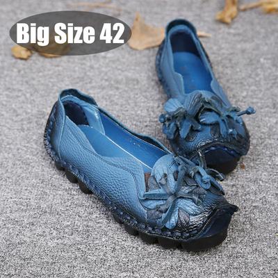 Chic Vintage Floral Ballet Flats Women's Shoes Big Size 42 Woman Genuine Leather Loafers Thick Cushion Lug Sole Drive Moccasins