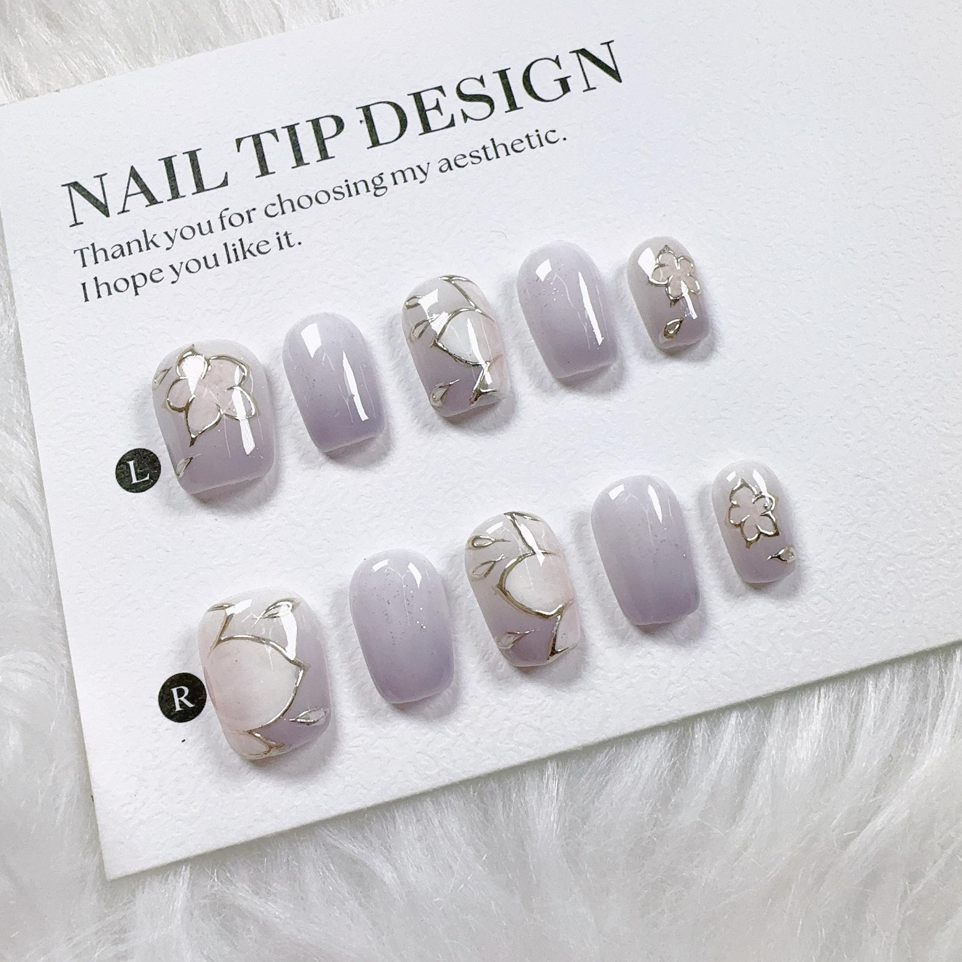 Gilded Rhyme Purple Gradient Hand-Painted Press-On Nails – Versatile, Luxurious, Whitening Finish.