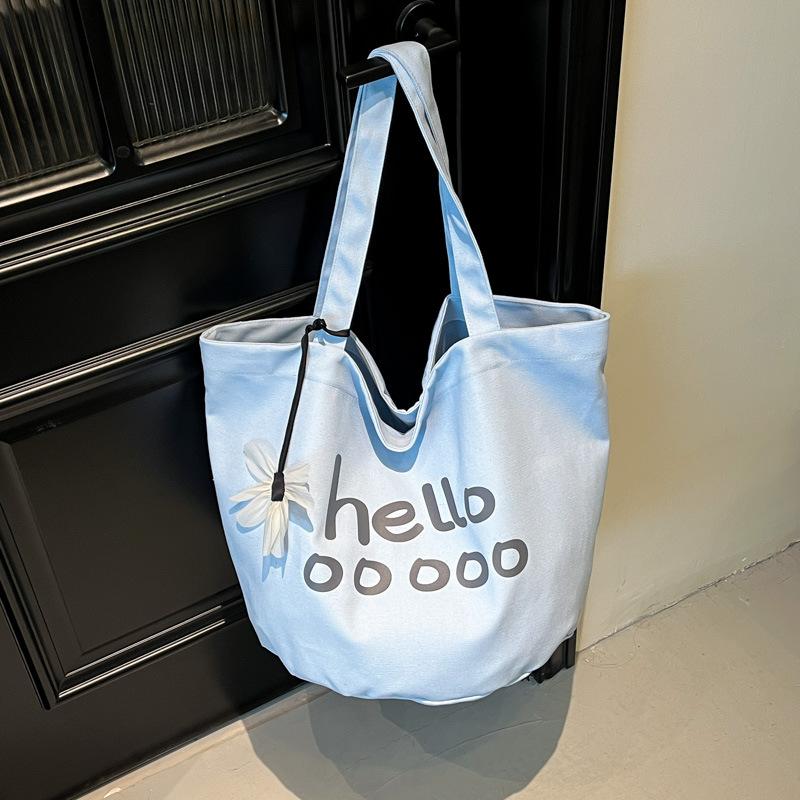 

Холщовая сумка большой вместимости женская летняя новая универсальная повседневная на плечо для покупок классная сумка-тоут синий