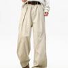 American retro washed overalls men's spring and autumn tide loose pleated versatile drape design straight casual pants