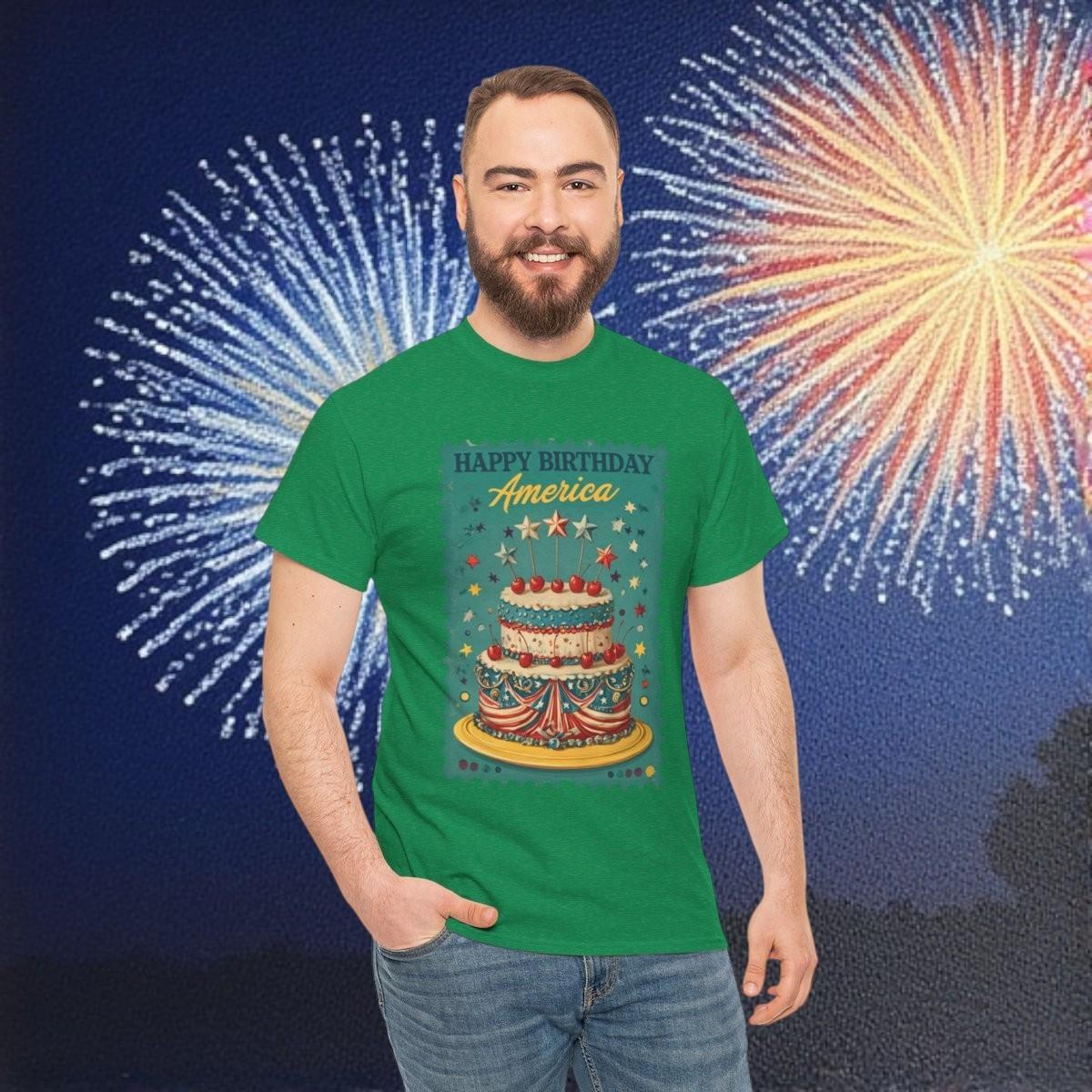 Happy Birthday America Cake Tee | 4th of July Patriotic Design S