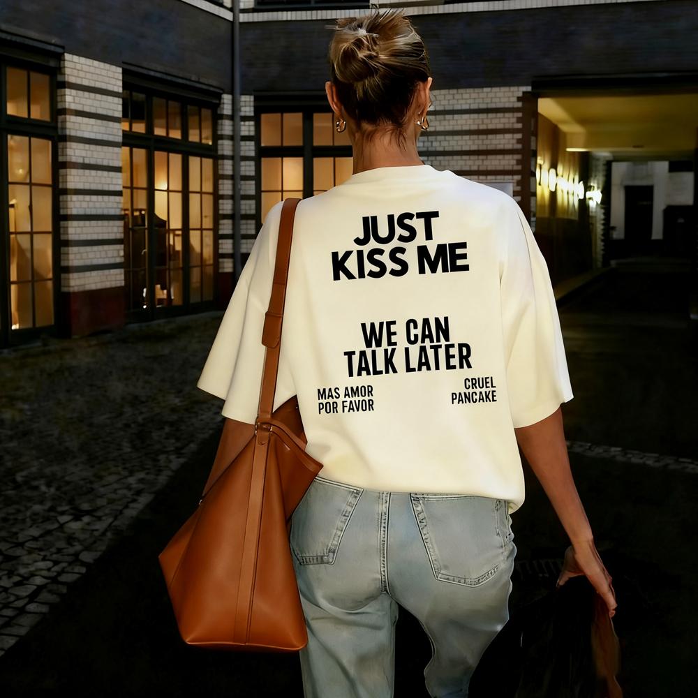 

Skuggnas Just Kiss Me Funny Graphic Cotton T-Shirt Positive Shirt Gift for Women and Men Casual Tops Summer Fashion Tshirts 4XL