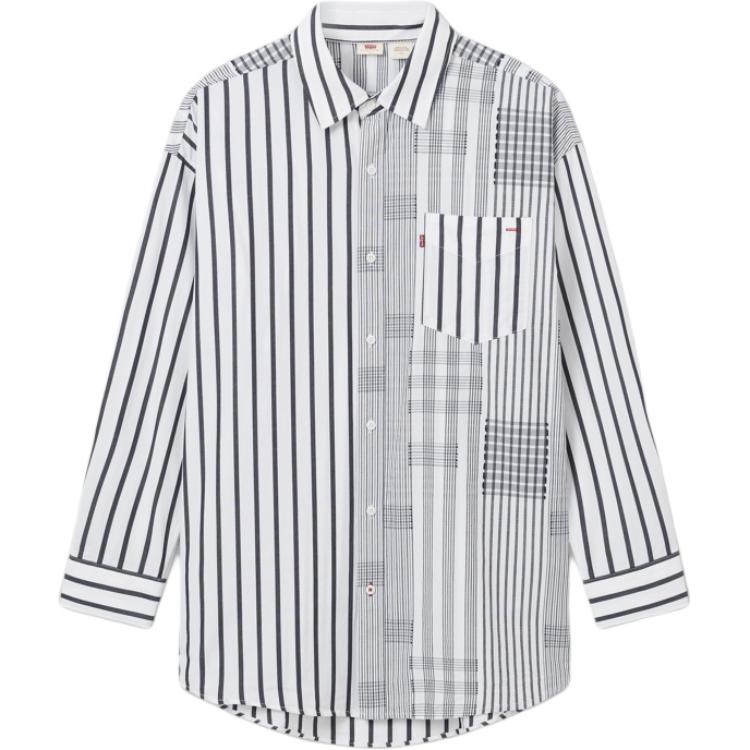 

Levis Простая Удобная Универсальная Повседневная Полосатая Рубашка с Длинным Рукавом Мужские рубашки Черный Белый 003MX-0001 M