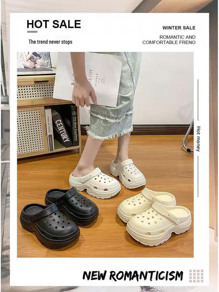 EVA Women's Height-Boosting Summer Clogs - Thick-Soled Beach Sandals for Petite Outdoor Use.