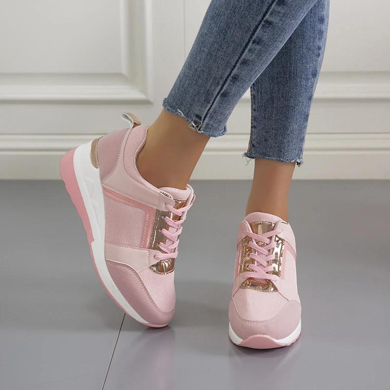 Casual Thick-soled Women Sports Shoes Fashion Lace-up Thick-soled Sports Shoes Comfortable Lightweight Outdoor Running Shoes