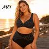 Elastischer Support Bikini 2-teiliges Set Übergrößen Set, V-Ausschnitt BH mit Kreuzträgern und integriertem Halt, Figurschmeichelnde High-Waist Swim Bottoms mit Raffung, Retro