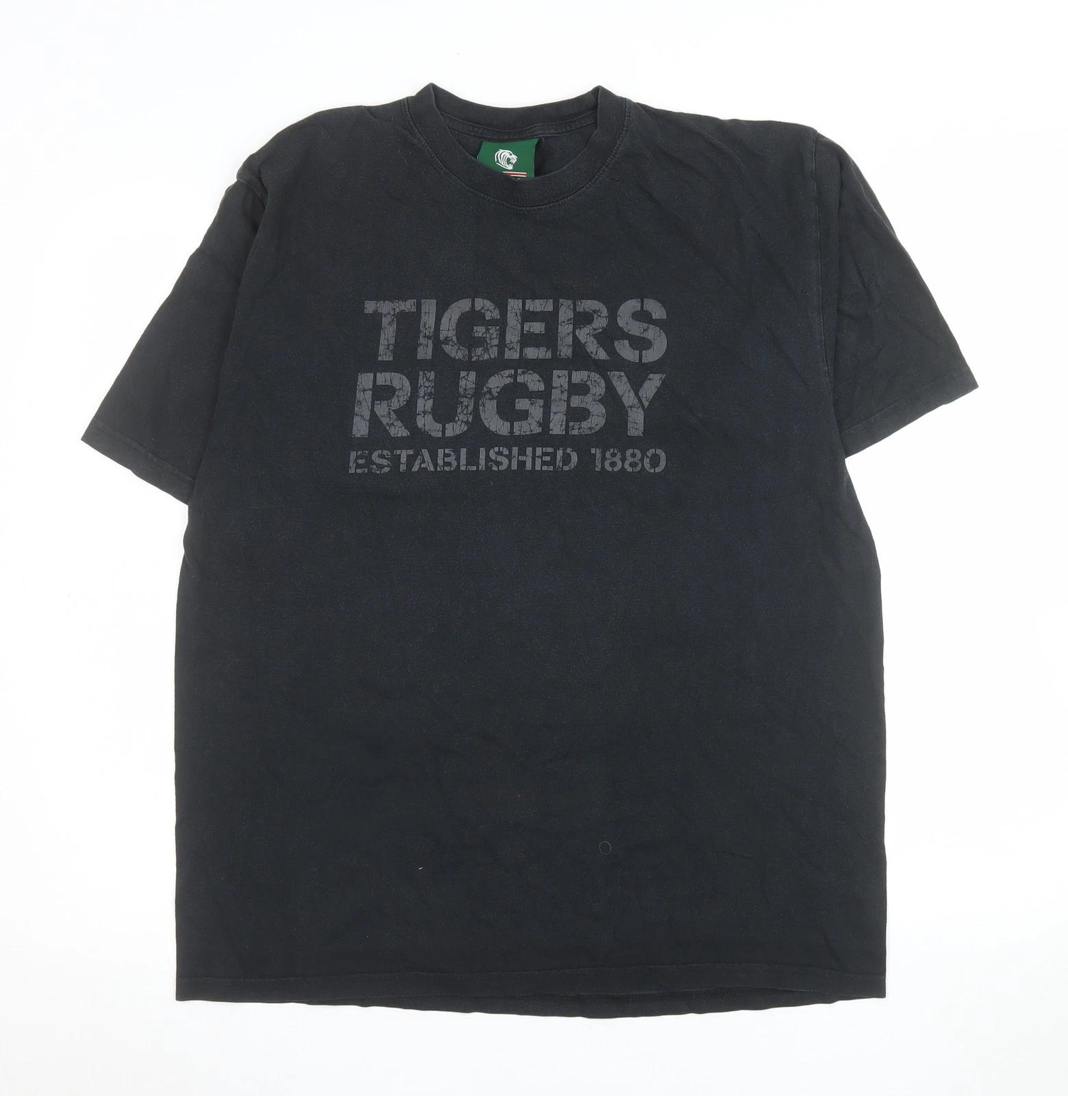 Tigers Men’s Black Rugby Graphic T-Shirt Size L Cotton Crew Neck 2XL