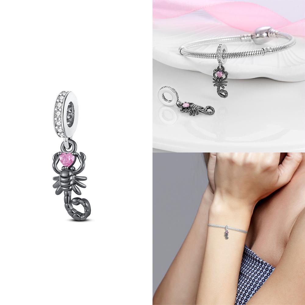 Color Trunk Heart Shape Bow Pink Charms Beads Fit Original Bracelets Copper Fine Diy Birthday Women Jewelry Gift