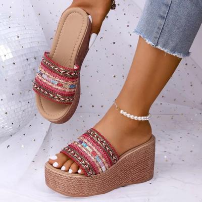Women's Platform Slippers 2024 New Summer Fashion All-match Beach Wedge Sandals Woven Straw Insole Retro Women's Shoes