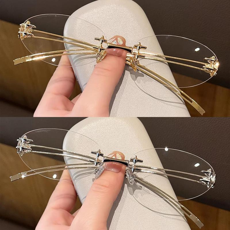 Y2K Retro Oval Rimless Metal Frame Sunglasses Trendy Sun Glasses Ultra Lightweight Luxury Eyeglasses Unisex Eyewear Accessories