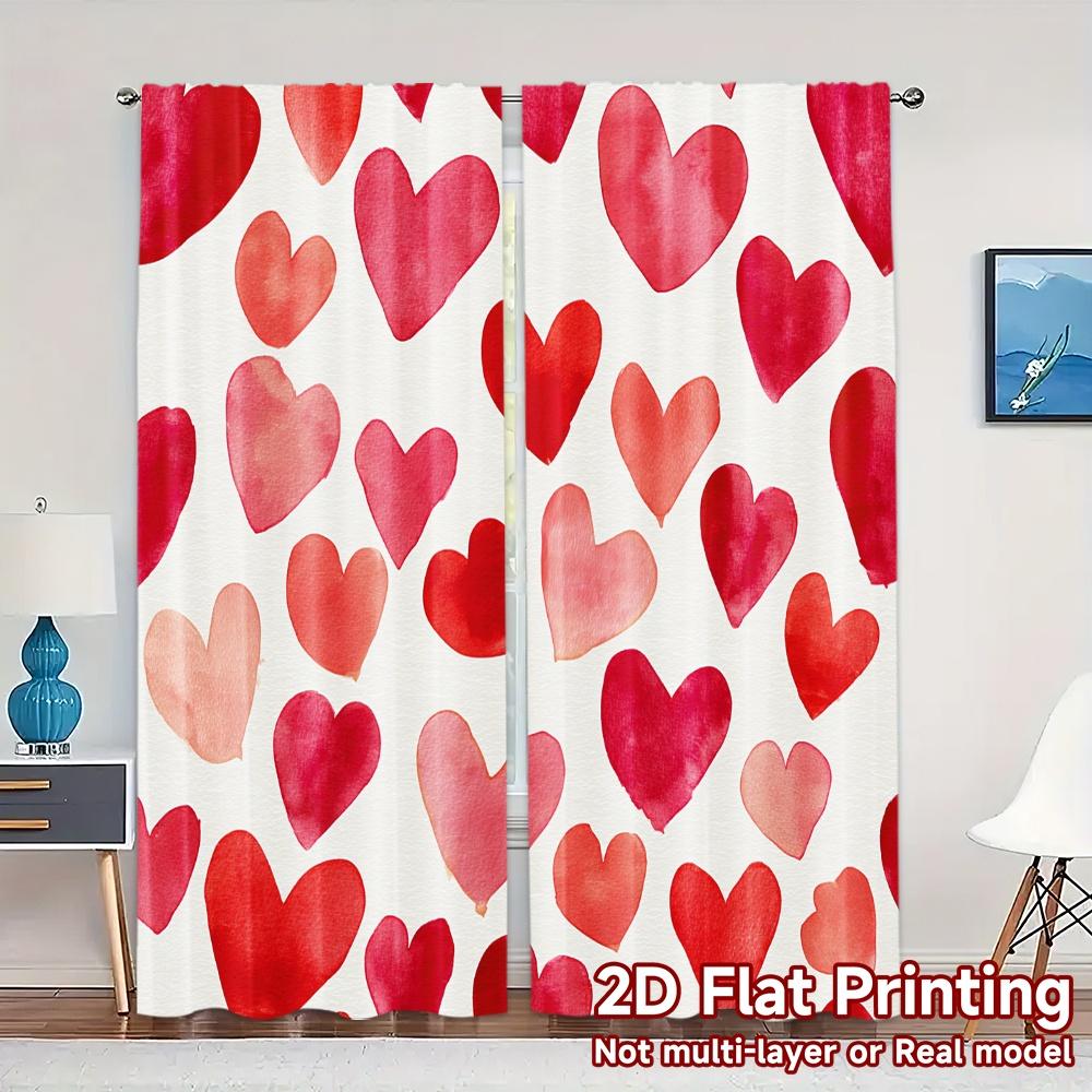 

Flat Printing Jit Curtains Without Rod Heart Pattern Chic Versatile Durable Polyester Decorations Set Of 2 Made W100*H70(CM)-Rod Pocket&2PCS