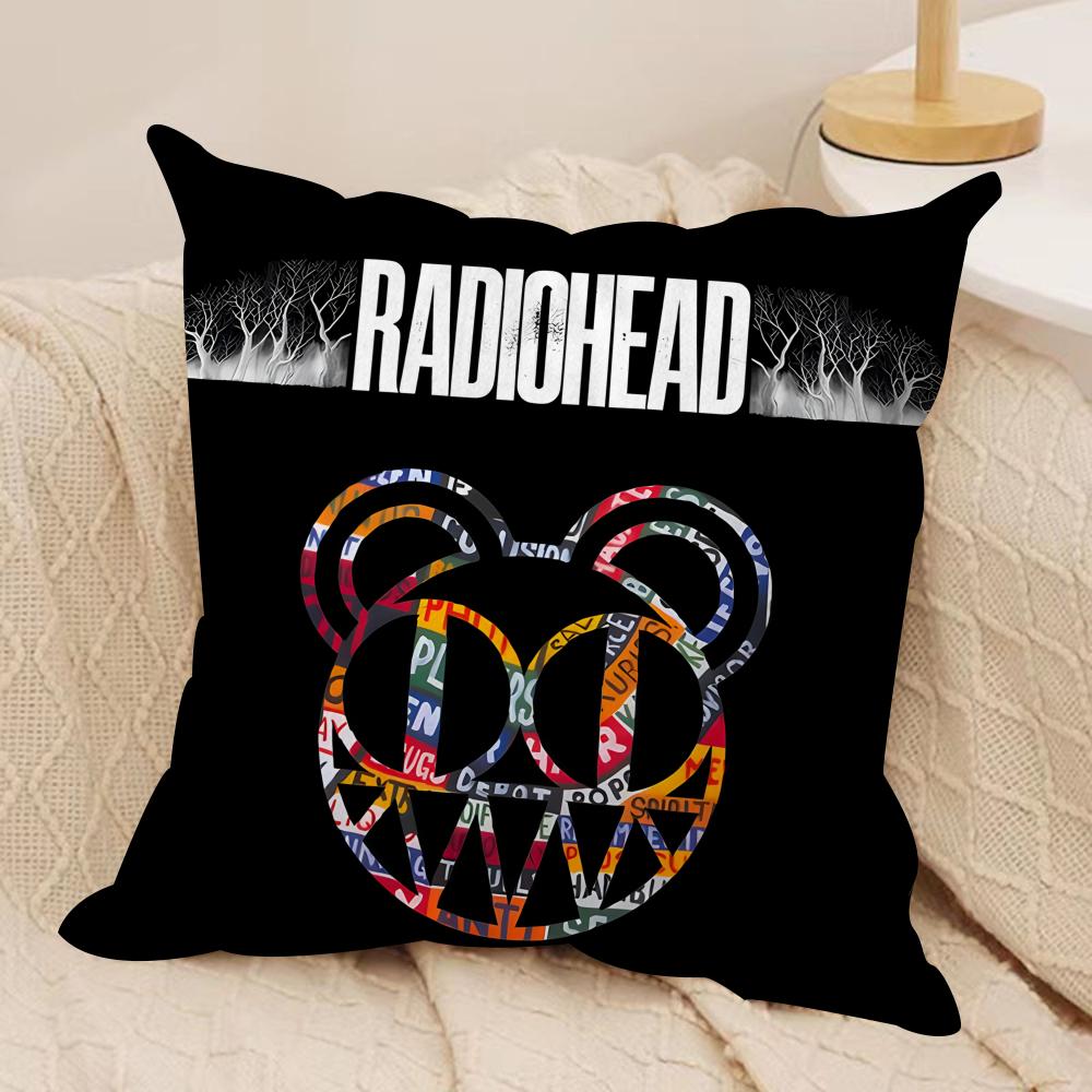 B-British Band Radioheads Cushion Cover Silky Short Plush Invisible Zipper Dustproof Sofa Pillow Case For Home Decor