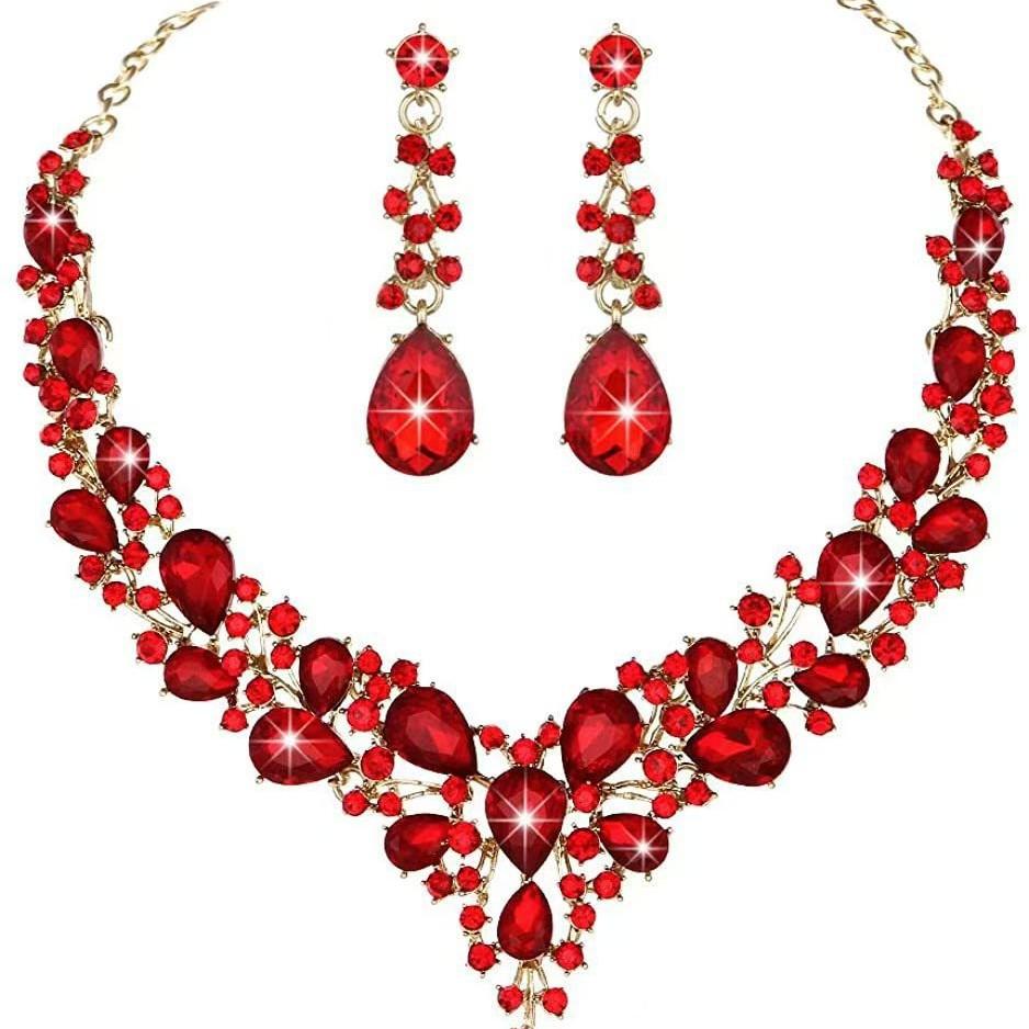 Popular Water Drop Women's Alloy Bridal Necklace Earrings Two-piece Set New Clavicle Short Necklace