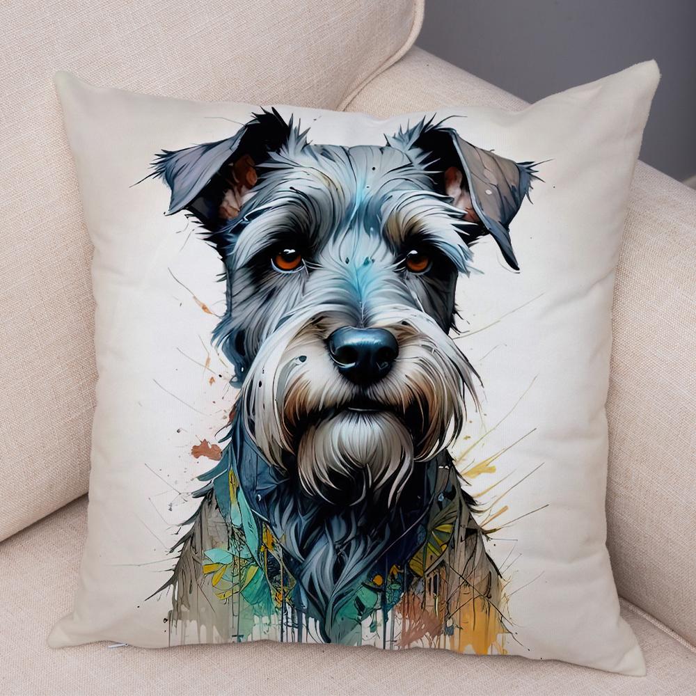 Roztomilý povlak na polštář s mini kníračem pro domácnost, oboustranný potisk, dekorace, kreslený mazlíček, zvíře, na pohovku, do auta, povlak na polštář, měkký plyšový povlak na polštář