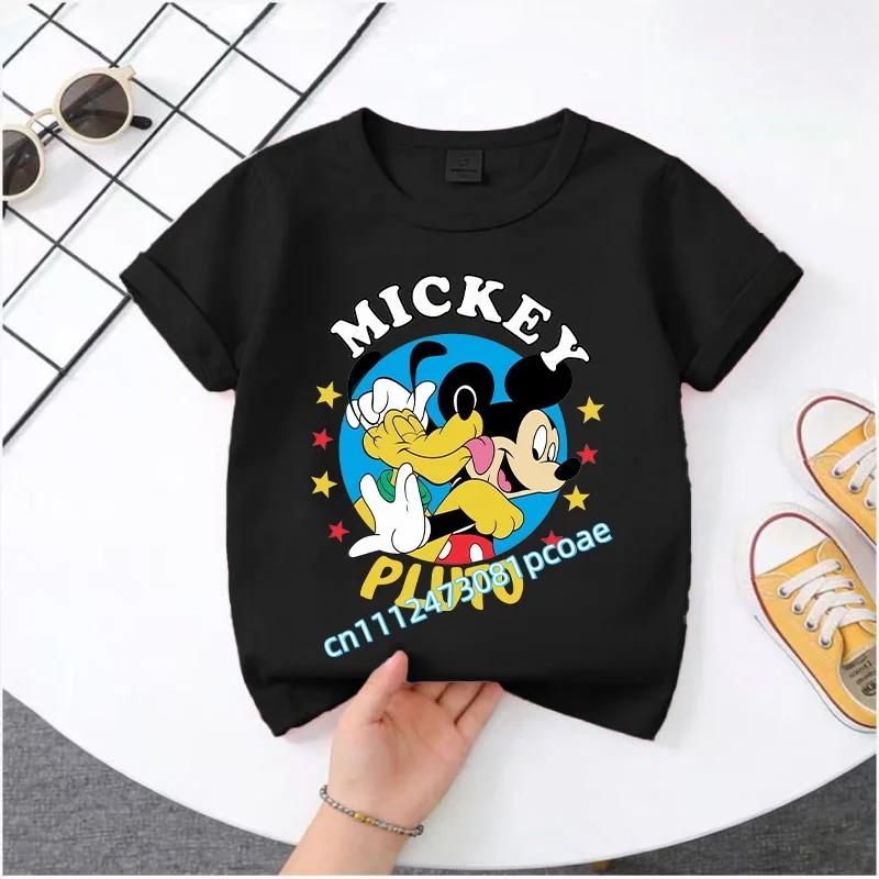 New Mickey Minnie childrens pure cotton shortsleeved boys sports shirt girls casual top with cartoon print summer Tshirt