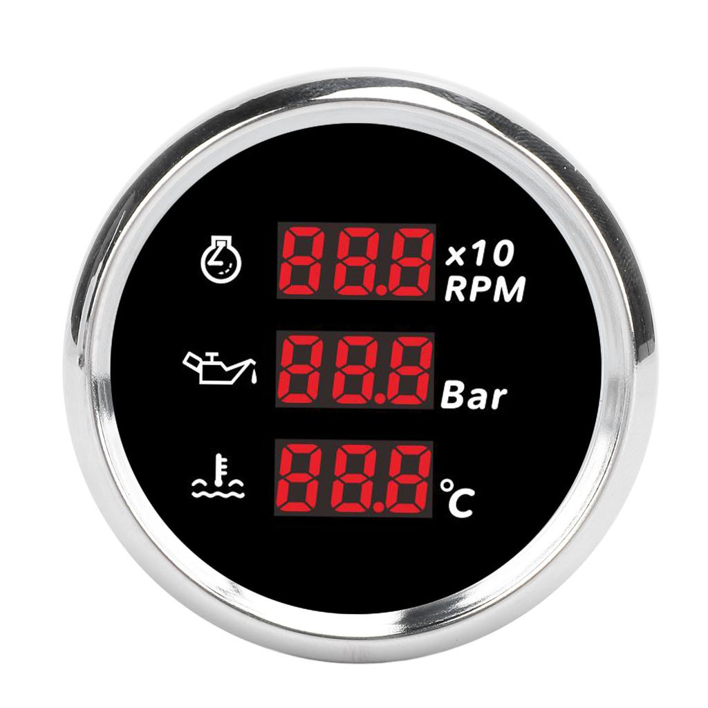 52mm Digitale Öldruck Wassertemperaturanzeige mit Hintergrundbeleuchtung 3 in 1 LED-Anzeige Drehzahlmesser für Boot Yacht Wohnmobil LKW