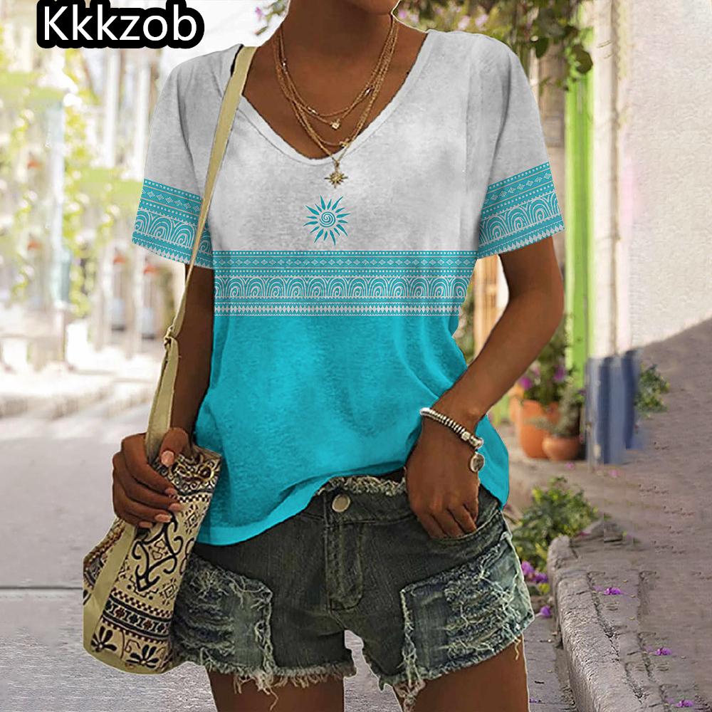2025 Vintage Shirt for Women Totem Printed Ethnic Style Women's Clothing Summer Casual Short Sleeved Tops Tees Oversized T-Shirt