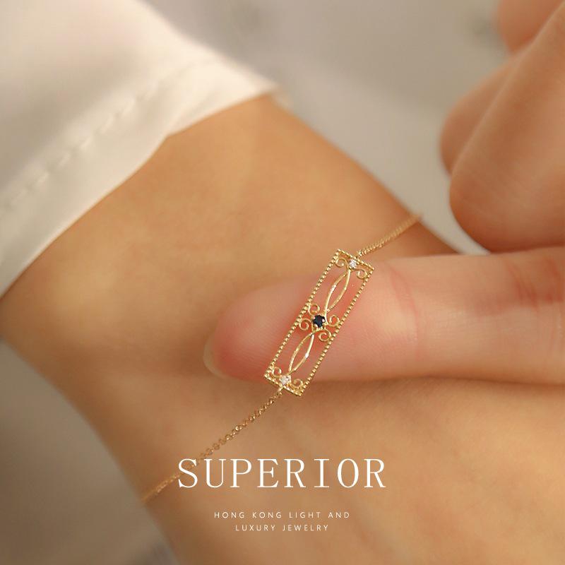 S925 Sterling Silver 18K Gold-Plated Minimalist Bracelet with Blue Zirconia 925 Sterling Silver