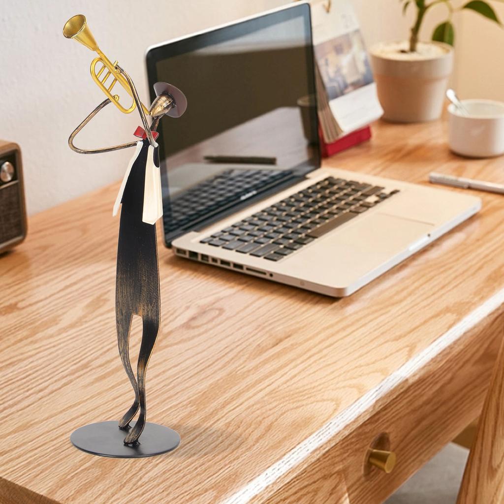 Trumpet Player Figurine Modern Abstract Handcrafted Metal Musician Sculpture for Living Room Tabletop Shelf Desk Office