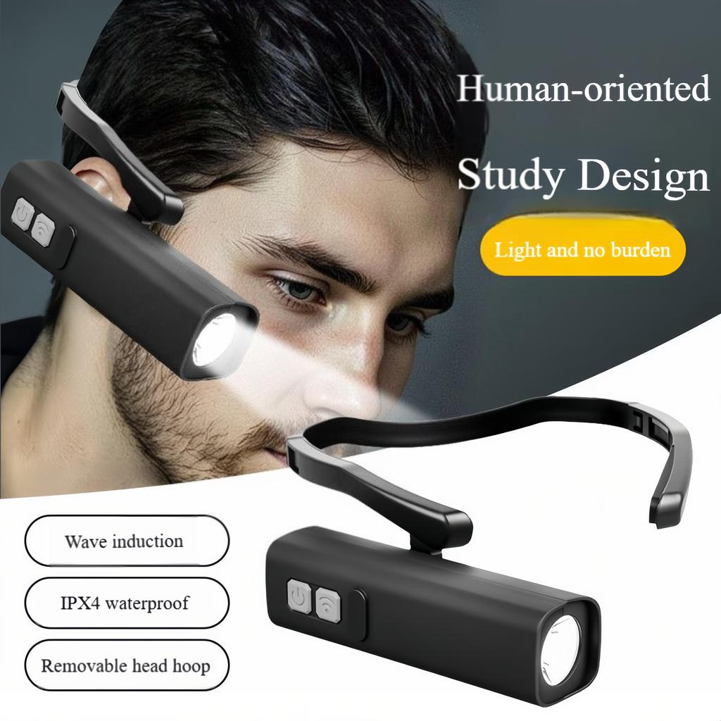 Outdoor Head-Mounted LED Lamp with Motion Sensor Long Battery Life High Brightness Ear-Hanging Flashlight Multifunctional Headlamp for Night Fishing