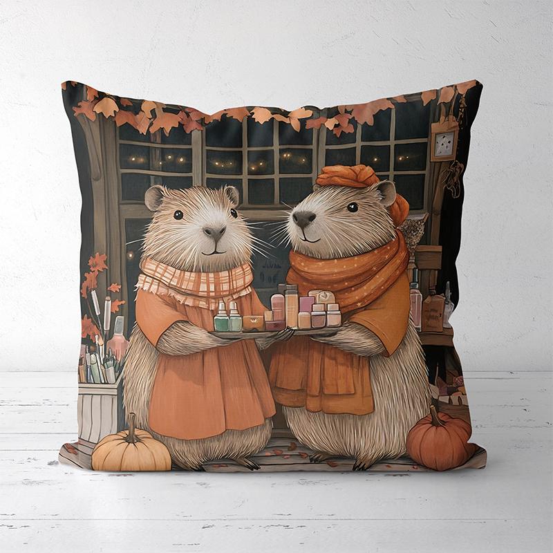 Capybara Cushions with Festive and Cute Designs Square polyester pillowcase, modern sofa decorative cushion cover