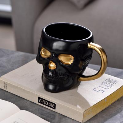 Halloween Skull Coffee Mug with Handles Gothic Novelty Ceramic Halloween Themed Skeleton Head Mugs Porcelain Water Cup