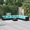 Vidaxl 9-Cz. Conjunto de Muebles de Jardín, Cojines, Ratán Pe Negro