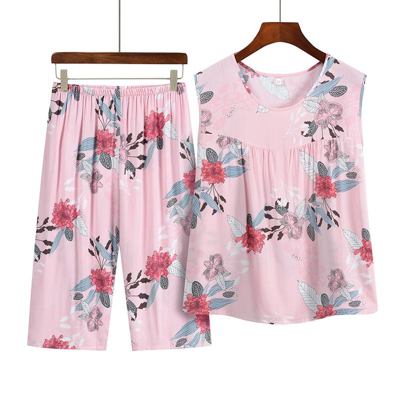 

Летний прохладный комплект из двух предметов без рукавов для женщин, 2023: Круглый вырез и принт Plus Size 2XL розовый