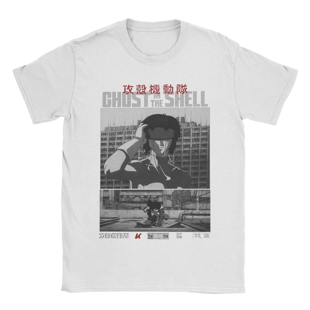 Major Motoko Kusanagi Ghost In The Shell T Shirts for Men Pure Cotton T-Shirt Round Neck Anime Tees Short Sleeve Tops Printed