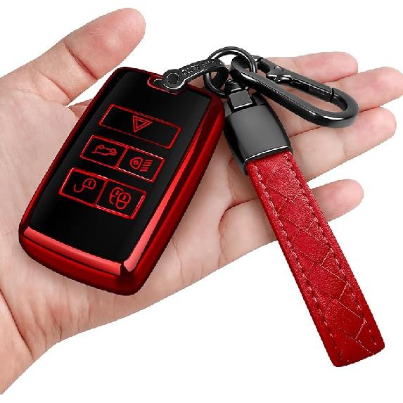 Sindeda for Land Rover Key Fob Cover with Keychain Soft Full Protection Key Shell Key Case Compatible with 2018- Land Rover Range Rover Evoque Vogue