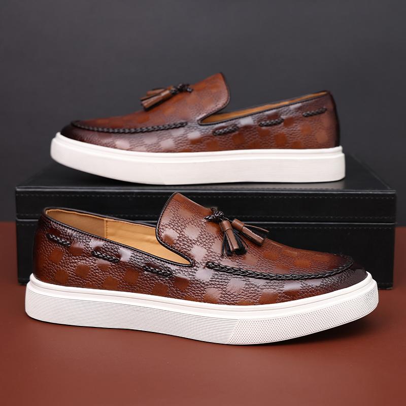 New Black Men Sneakers Slip-On Solid Tassels Brown Platform Shoes Men's Vulcanize Shoes  Size 38-46