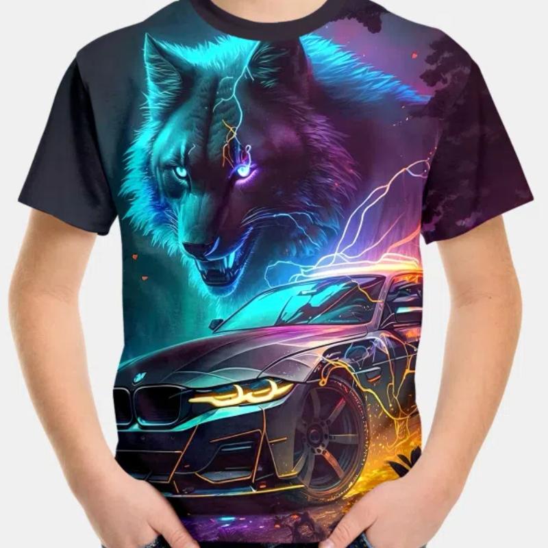 Moda Cool Mașini de curse și animale Tricou pentru băieți Ocazional de vară Lejer Comod Tricou cu mânecă scurtă Topuri Îmbrăcăminte pentru copii pentru băieți