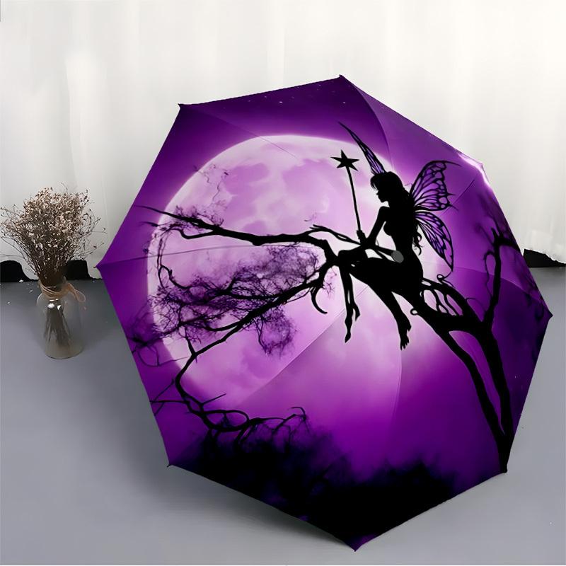 1pc Fairy Moon Automatic Folding Umbrella - Compact 8-Rib Design, Durable Plastic & Iron, Lightweight for Outdoor Daily Use235