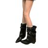 2025 Autumn and Winter New Pointed Rivet Western Boots Women's Knee Short Trouser Boots Belt Buckle Thick Heel Thin Boots