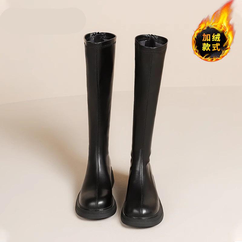 New elastic thin boots fashionable thick-soled knight boots rear zipper long boots slim high boots
