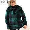 Autumn and Winter Women's Long-sleeved Stand-up Collar Checkered Print Regular Mid-length Zipper Double-sided Plush Coat