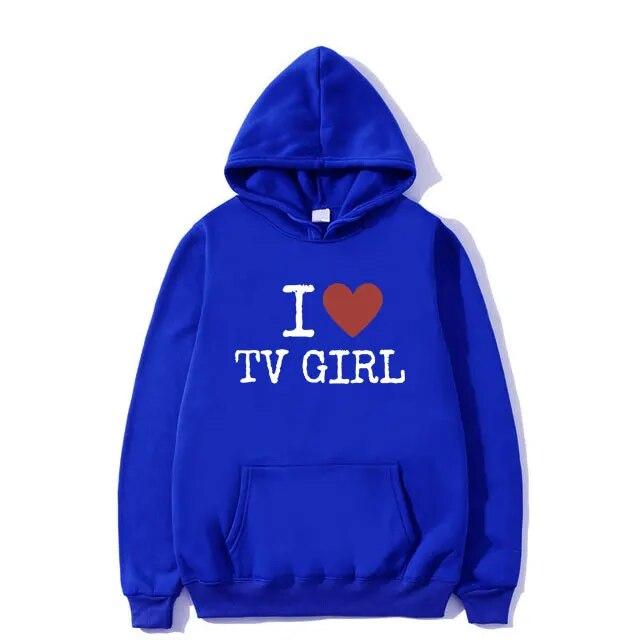 I Love TV Girl T-skjorte Kunst Estetisk Grafisk hettegenser Unisex kvinner Oversized hettegenser Unisex høykvalitets mote hettegensere